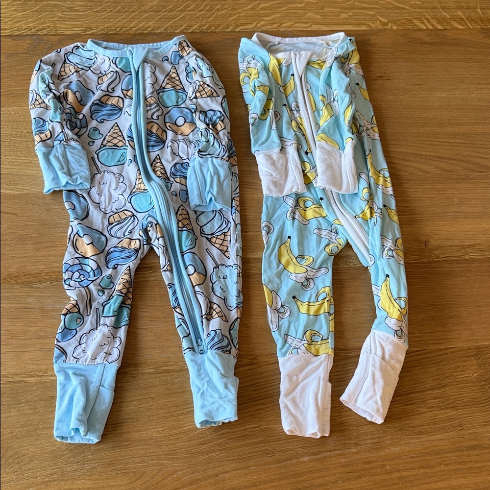 2 pairs Little Sleepies pajamas. Size 0-3 months